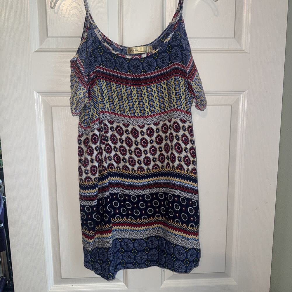 CYN Cynthia Mehra Boho Cold Shoulder Red Blue Rust India Festival Silky L/XL